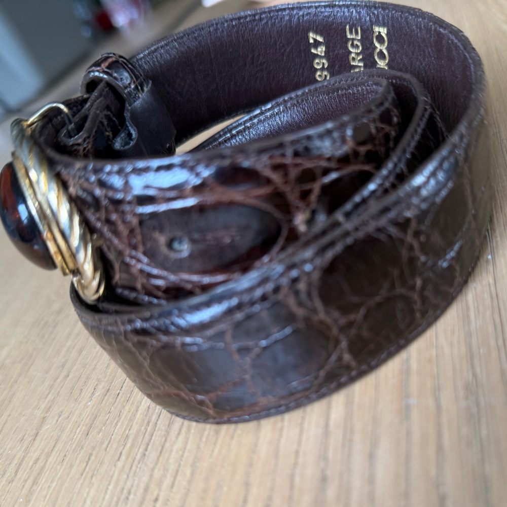 GUCCI VTG Crocodile Embossed Amber Jewel Brown Leather Belt Size Large - Picture 4 of 15
